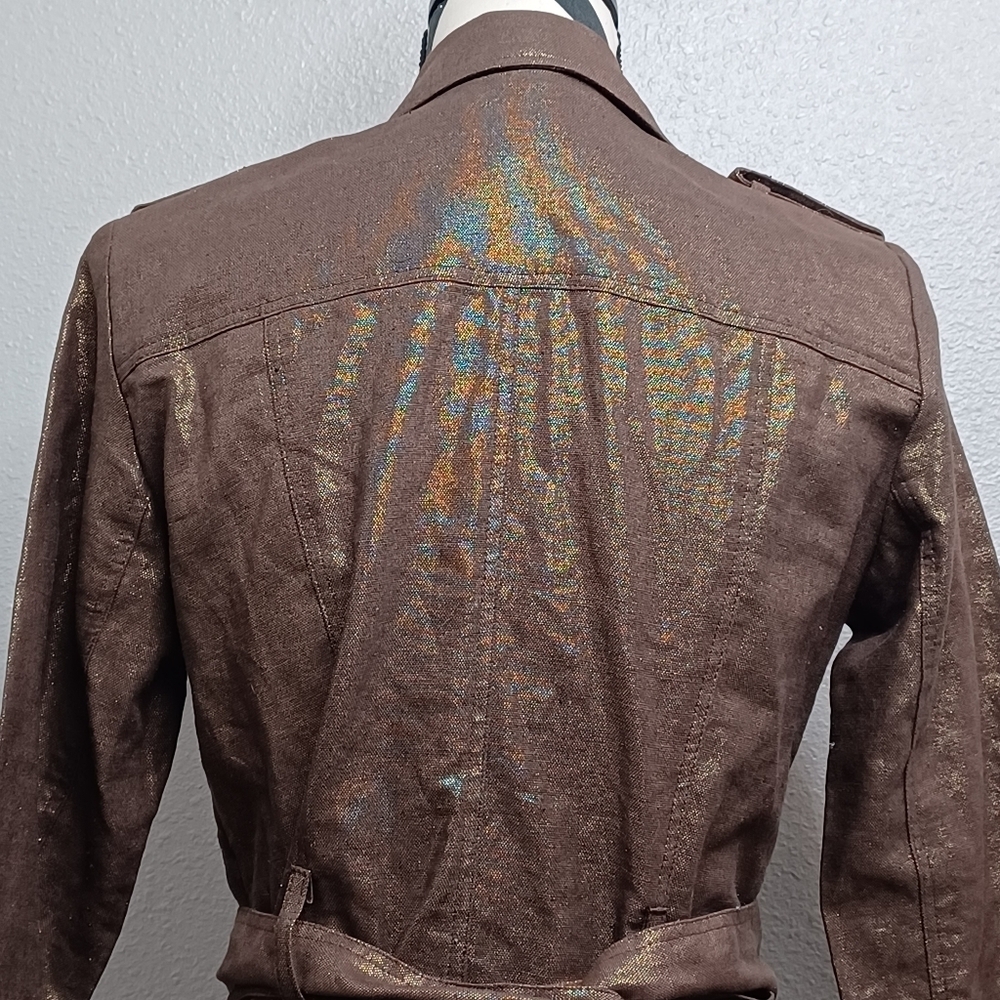 NWT Cache Mob Wife Sz S Metallic Gold Button Front Belted Linen Blend Jacketed. - Picture 7 of 15